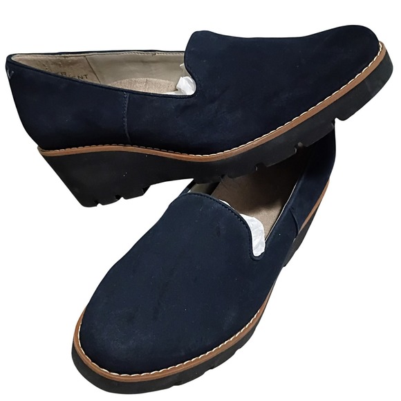 Vionic Shoes - Vionic Willa Wedge Women 9.5 Navy Blue Water Repellent Suede Street Loafers